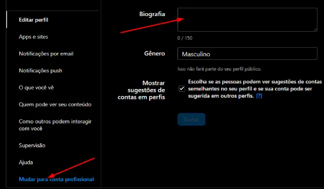 Colocando a conta em profissional no Instagram