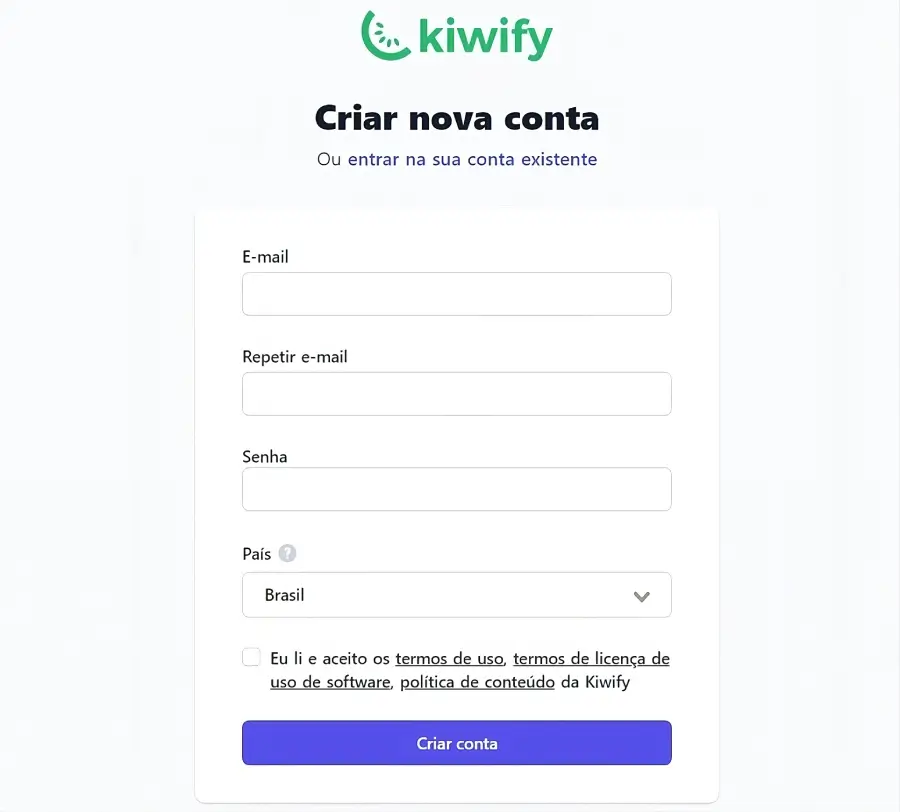 Criando uma conta na Kiwify