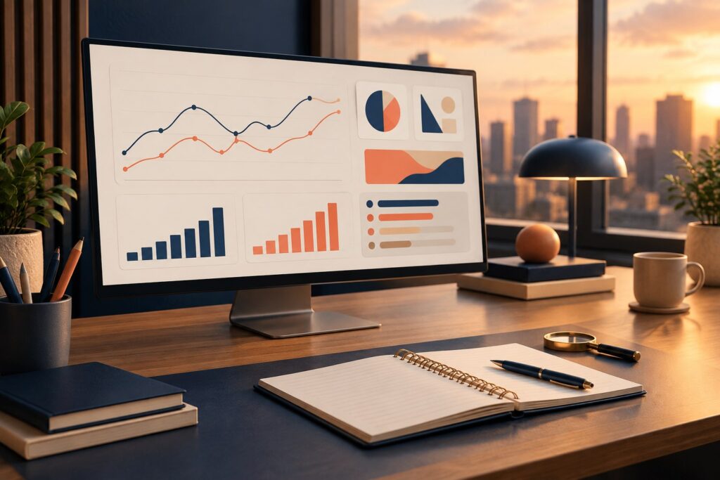 Painel de gráficos para acompanhar os resultados do planejamento de conteúdo